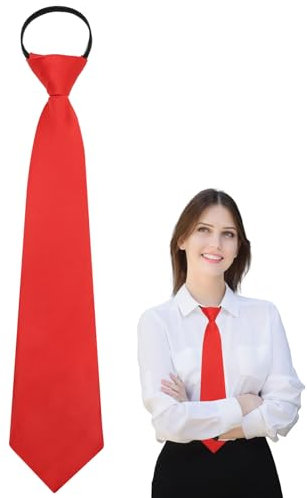 Luckyvestir Rote Krawatte für Damen, Reißverschluss, einfarbig, vorgebundene Uniform-Krawatte für Jungen und Mädchen, Rot/Ausflug, einfarbig (Getaway Solids), 15.74X 3.14