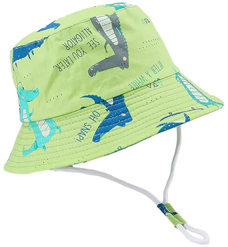 Malaxlx Crocodiles Vert Bob Bébé Nourrisson Chapeau de Soleil Chapeau de Pêcheur Tout Petit Chapeaux de Seau Chapeau de Plage Visière pour 12-24 Mois Fille Garçon