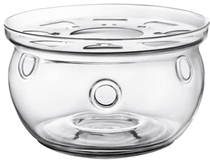 Scalda Teiera in Vetro, Fornello Teiera con Stuoia, Base Scaldacandele Resistente al Calore, Copriteiera e scaldateiera per Scaldare Tè, Caffè, Bevande Calde, Cioccolata e Formaggio - 13x7 cm