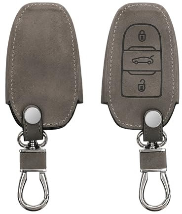 kwmobile Autoschlüssel Hülle kompatibel mit Peugeot Citroen 3-Tasten Smartkey Autoschlüssel (nur Keyless Go) - Nubuklederoptik - Kunstleder Schutzhülle Schlüsselhülle Cover - Hellgrau