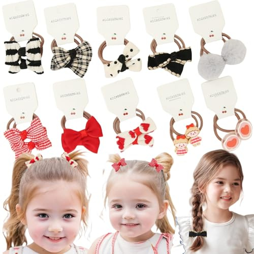 KAQILE 20 stycken hårgummiband, färgglada elastiska hårgummin, babyhårsnodd, hårband med rosett icke-metall, hårband hästsvans hållare hårtillbehör för små flickor barn (svart + röd)