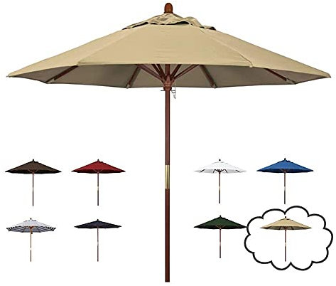 Sonnenschirm Aus Holz, Terrassenschirm, Leicht, Große Schutzhülle Mit Windschutz, Lichtbeständig Und Langlebiger, Strandschirm Für Den Außenbereich (Khaki 9 Fuß)