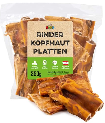 ALTO Plaques de cuir chevelu de bœuf XL de qualité supérieure pour grands chiens - 850 g - Plaques en cuir chevelu de bœuf - Friandises pour les soins dentaires du chien - Activités