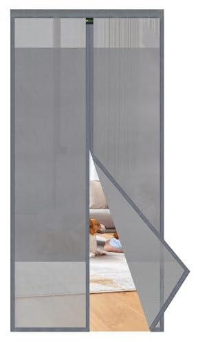 Sekey Fliegengitter Balkontür Magnet | Insektenschutz & Zentraler Privatschutzbereich | Mit Klettverschluss-Montage | Ohne Bohren | Passend für Holz/Eisen/Aluminium-Türen | 80x200 cm Grau