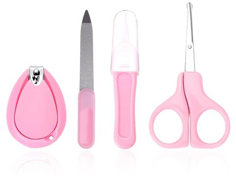Baby Maniküre Set (4-tlg.) • Baby Nagelschere, Baby Nagelknipser & Baby Nagelfeile • Baby Ausstattung • Baby Nagelpflegeset • Pflegeset für Kleinkinder • Babypflege-Set Pink