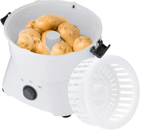 Fliuyr Máquina peladora de patatas 85 W, pelador de patatas eléctrico con centrifugadora de ensalada, pelador eléctrico de patatas, 430 hojas de acero inoxidable, color blanco