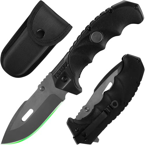 FULLHI Jagd-Taschenmesser mit Nylontasche, 440C Stahlklinge, PP TPR Griff EDC Messer mit Taschenclip Scharfes Camping Survival Trail Messer für Vater