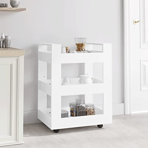AUVYI Rollwagen Weiß Servierwagen mit 3 Ablagen Küchenwagen mit Rollen Küchentrolley Küchenregal Holzwerkstoff für Küche Bad Büro 60x45x80 cm