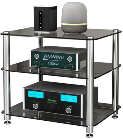 YHWKGZ Hi Fi Rack, Mehrschichtiger Audio Rack Hi Fi Regal, Mit gehärteter Glasplatte, Stereo-Rack-Phonoschrank, Offener Stereo-Record Player Stand(Clear,23.6x22/60x56cm)