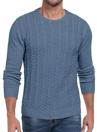 Hisir Herren Strickpullover Kabel Stricken Dicken Rundhalsausschnitt Weben Pullover Winter Warm Langarm Pullover für Herren