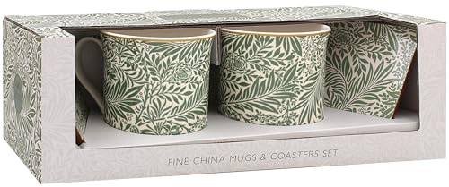 The Leonardo Collection Larkspur Mug & Coaster Set | Lovely Gifts for Women & Men | Designed by William Morris | Coasters Set for All Modern Kitchen & Offices