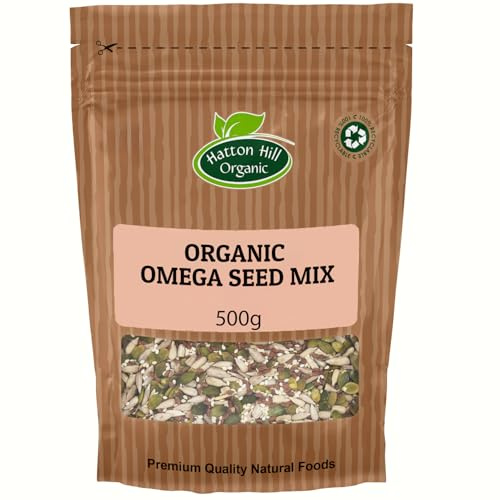 Organic Omega Seed Mix 500g by Hatton Hill | 4 Seeds Mix with Pumpkin, Sunflower, Sesame and Flax, Whole Raw Seeds Blend, Non-GMO, Vegan