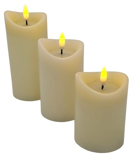 Bambelaa! LED-Kerzen mit Jelly-Effekt 3er Set mit Timer batteriebetrieben flackernde LED Flamme warmweiß Realistische Deko-Kerzen für Innen ca. 10 x 12,5 x 15 cm