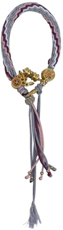 Ieron Pulsera Vintage, Pulsera tibetana única Hecha a Mano, Pulsera Encantadora Hecha a Mano con Flecos Colgantes, Adorno de Cuerdas de Mano, Pulsera de cordón Ajustable, Gris Rosa