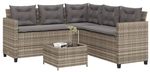 Xichuzi Gartensofa in L-Form mit Tisch und Kissen Grau Poly Rattan, Lounge Sofa Outdoor, Garten Loungemöbel, Gartensofa, Gartenlounge - 369041