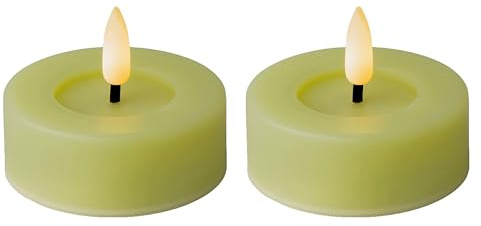 LED Teelichter mit Timer 6,5x5cm 2 Stück - Outdoorkerzen batteriebetrieben mit 6 Stunden Timerfunktion - Flammenlose Kerzen als Outdoor Tischkerzen Dekokerzen Teelicht Kunstkerzen - Hellgrün Warmweiß