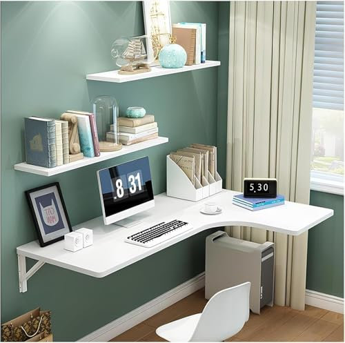 Schwebender Wandschreibtisch für kleine Räume, zusammenklappbarer Murphy-Schreibtisch, Wandmontage, Arbeitszimmer, Schreibtisch, platzsparend, für Schlafzimmer oder Büro, 100 x 60 x 40 cm, Weiß