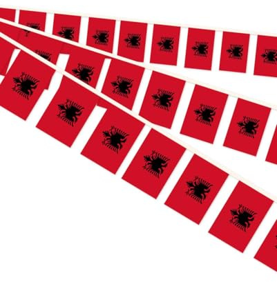 10 Meter Albanien Miniatur String Pennant Flagge, 30 PCS albanische kleine Bunting Banner, 32 FT Dekorationen für Outdoor Indoor House Home Office Meeting Party(Albania)