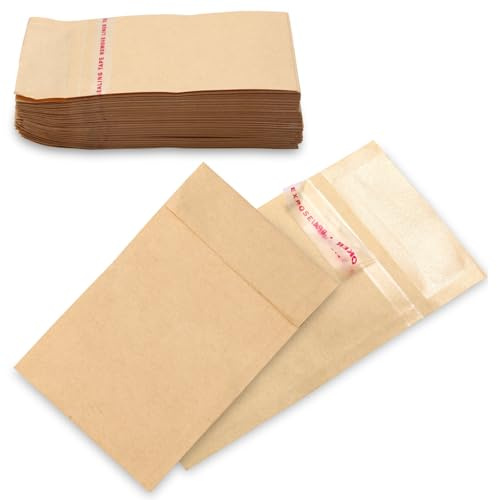 Lyaor 100 Stück Dünner Selbstklebend Kraftpapier Tüten 6x10cm Klein Kraft Umschlag Kleine Braun Samentüten Mini Papierbeutel für Gastgeschenke Schmuck Bonbons Süßigkeiten Samen
