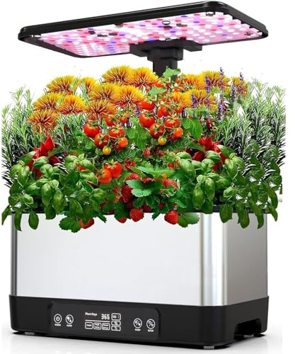 Hydroponics Growing System - 8 Pods Indoor Electric Heated Plant Propagator with Stainless Steel Shell, LED Grow Light, Automatic Timer, WiFi Control & 7 Accessories