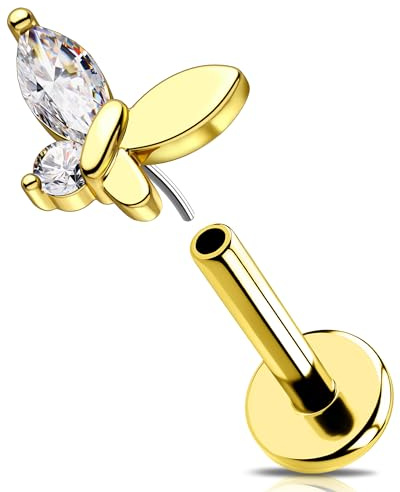 OUFER 16G Gold Schmetterling Helix Ring Edelstahl 316L Threadless Push in Knorpel Ohrpiercing Transparente CZ Conch Tragus Schmuck labret Piercing für Frauen 6/8 mm