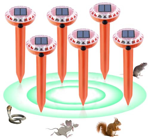 Crazifuny 6 Pack Mole Repellent Ultrasonic,Mole Deterrent Solar Powered,Sonic Mole Repeller,Repels Vole Snake Gopher Control Device Waterproof for Garden Lawn Outdoor(Orange)