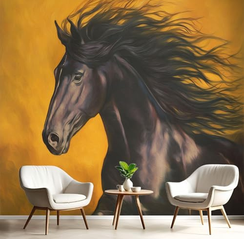 Papel Tapiz Fotográfico 350X256Cm Caballo Negro Vintage Pintura Al Óleo De Animales 3D Murales Jengibre Póster Moderna Fotomurales Para Cuarto De Niño Salón Dormitorio Oficina Decoración De Pared