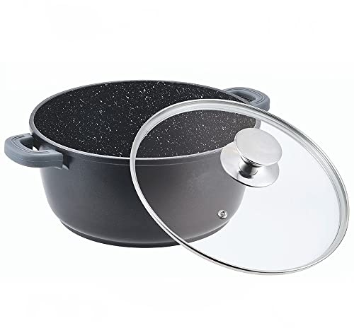 Kochtopf Aluguss Glasdeckel Induktion Marmorbeschichtung Suppentopf Pfanne Topf (28 cm)