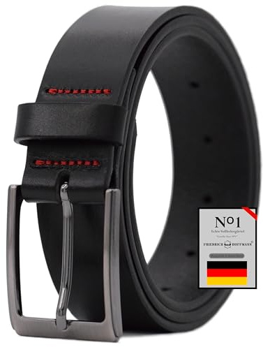 FRIEDRICH HOFFMANN Gürtel Herren schwarz - Ledergürtel Herren aus 100% echtem Leder - Made in Germany - 3,5 cm breit für Business & Jeans (Schwarz, 110 cm Bundweite = 125 cm Gesamtlänge)