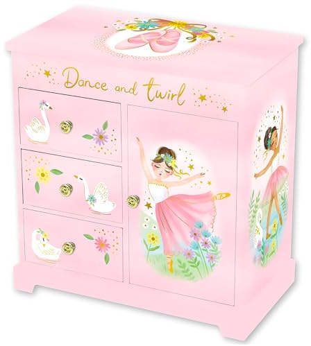 Giggle & Honey® Ballerina Musical Jewelry Box for Girls Ballerina Toys for Girls Age 4-6 Kids Jewelry Box with Drawers