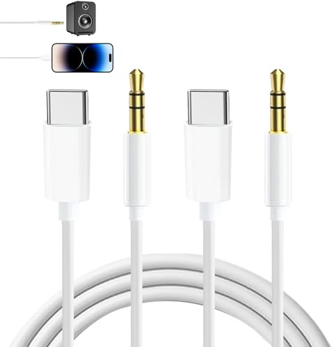 Quvxzy 2 PCS Câble USB C vers Prise Audio auxiliaire 3,5 mm, Cable Jack USB c 1m, Type C vers Casque stéréo de Voiture de 3,5 mm, Cable USB c Jack avec 16 Pro Max 16 Plus