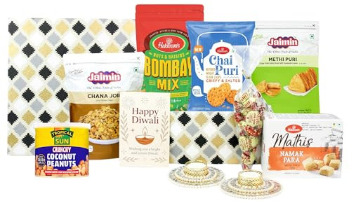 Emartbuy Luxury Diwali Gift Hamper with Traditional Indian Treats, Decorative Tealight Holders, Greeting Card & Festive Gift Box for Celebrations & Corporate Gifting - Radiance Diwali Hamper