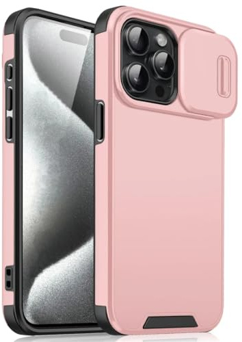 Custodia protettiva per obiettivo della fotocamera Slide per iPhone 16 15 14 11 12 13 Pro Max Plus, custodia antiurto e armatura tinta unita per iPhone 13 Mini (per iPhone 11/rosa)