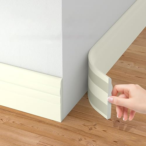 Rodapies autoadhesivo rodapié blando de 12cm de ancho zócalos decorativos base de pared zócalo flexible autoadhesivo molduras decorativas,para cocina,baño,pared y suelo (5m Largo) (Blanco)