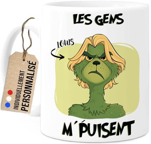Cupdarling® Mug Grinch de Noël Personnalisé - Tasse Humoristique Cadeau Original pour Collègue, Ami ou Famille - Tasse de Noël Drôle 330ml en Céramique - Impression des Deux Côtés - Homme