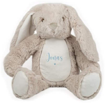 Striefchen® Kuscheltier Hase personalisierbar mit Name – Plüschtier mit Herzmotiv – Stofftier als Geschenk (Hellblau)