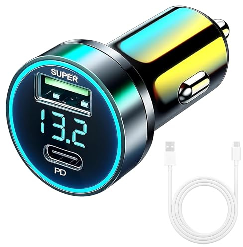 Zigarettenanzünder USB C 85W mit USB-Kabel, KFZ Ladegerät USB C und USB A aus Metall, 12V USB Adapter Auto für Smartphone, Tablet und Laptop, Alltag und Reise