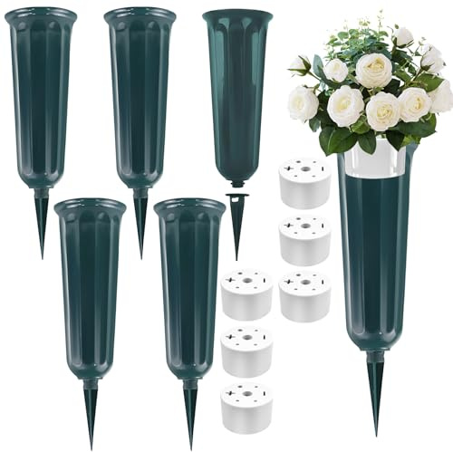 6 PCS Cemetery Vases Grave Vases with Spike and Base Detachable Grave Flower Pots Plastic Graveside Flowers Holder Easy Installation Memorial Flower Vase for Graves Yard Lawn Memorial Garden Decor