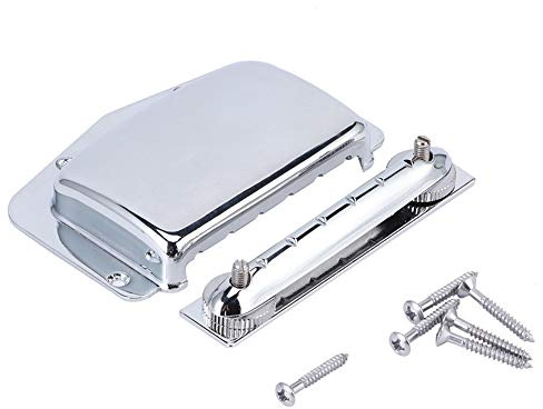 6 String Electric Guitar Adjustable Archtop Tailpiece Bridge with Cover Plate, Zinc Alloy Replacement for Archtop Guitar Accessory in Gold Silver Black (Silver)