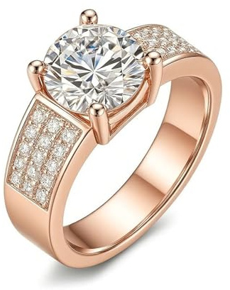 Freundschaftsringe Freundinnen, Ring Rosegold Schlicht 9K Luxus mit Moissanit Größe 65 (20.7)