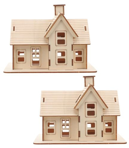 Veemoon 3D Holzhaus Puzzle 2 Satz Unbemaltes Miniaturhaus Modell Interaktives Bauset für Bastelspaß Altersgruppen als Party Gastgeschenk