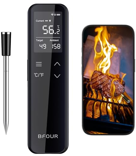 Wi-Fi Wireless Meat Thermometer with Smart Standalone LCD Base, Bluetooth Grill Thermometer, APP Control, IP67 Waterproof