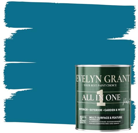 Evelyn Grant All-IN-ONE Paint & Primer - Multi-Surface Paint For Interior Walls, Outdoor Garden & Exterior Walls, Wood Furniture | High Durability Multi-Feature - Deep Blue - 0.5L - Matt