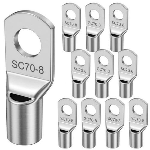 10 capicorda per tubi da 70 mm² M8, SC70-8, capicorda elettrici | 70 mm², rotondi, occhiello in rame, stagnato, anello per cavi
