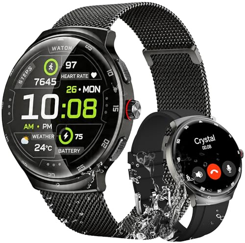 Smart Watch for Men Women: 1.43 AMOLED Curved Screen- Two Straps,Black | 150+ Sport Modes|Heart Rate Blood Sleep Monitor|IP68 Waterproof |Fitness Tracker|Answer Make Call|For Android iOS