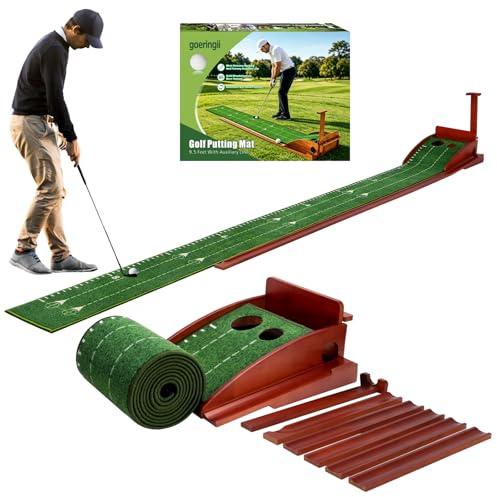 Grönt puttingmatta för inomhus, golfputtmatta med automatisk bollretur, övningsmatta, kristall sammetsyta, perfekt för hem, kontor, utomhusbruk, perfekt träningshjälp och present till golfälskare jul