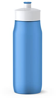 Emsa 518087 Squeeze Sport-Trinkflasche | 0,6 Liter Fassungsvermögen | Ohne BPA | 100% auslaufsicher und spülmaschinengeeignet | Robust und stylisch | Blau/ Weiß, 6.5 x 6.5 x 21.9 cm