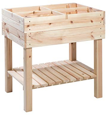 Greemotion Aiuola Letto rialzato in Legno di Pino FSC® 100% con 4 Scomparti e ripiano Inferiore, orto Piante, ca. 79 x 59 x 79 cm, Colore Naturale
