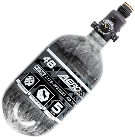 HK Army Aerolite HPA Air System - 48ci/4500psi Lightweight Carbon Fiber Tank with 800psi Regulator for Paintball & Airsoft Gear - Clear