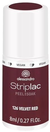 alessandro Striplac UV-Nagellack Velvet Red – Schonend und langanhaltend – Einfache Entfernung dank Peel-Off-Technologie – Vegan und tierversuchsfrei – 8 ml
